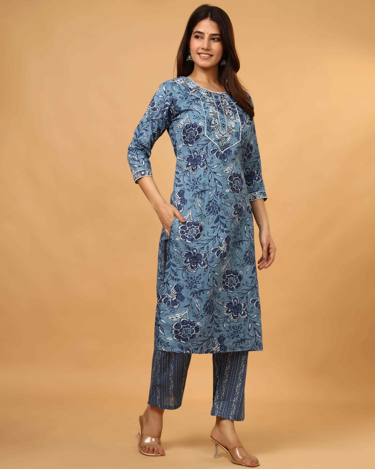 BLUE EMBROIDERED 3 PC