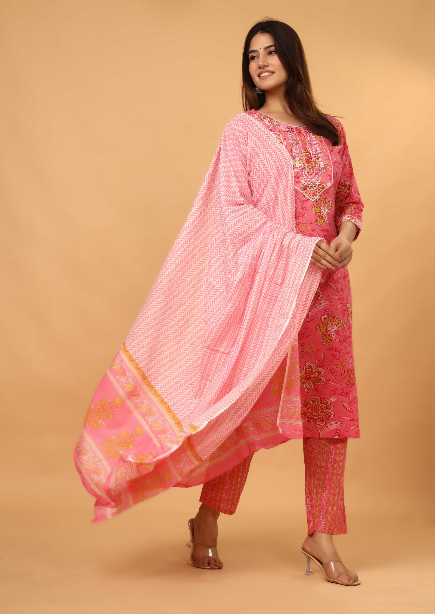 PINK EMBROIDERED 3 PC