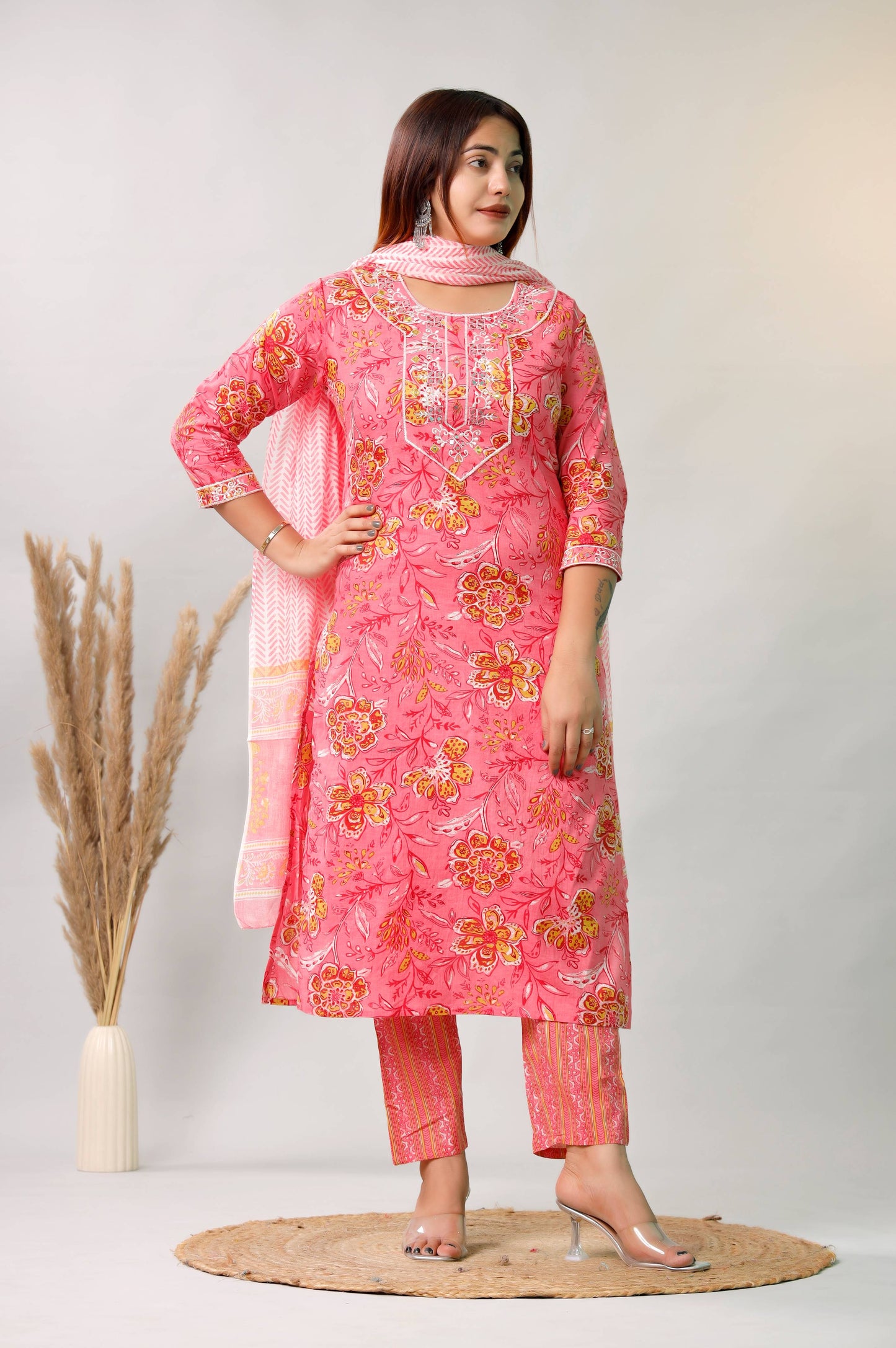 PINK EMBROIDERED 3 PC
