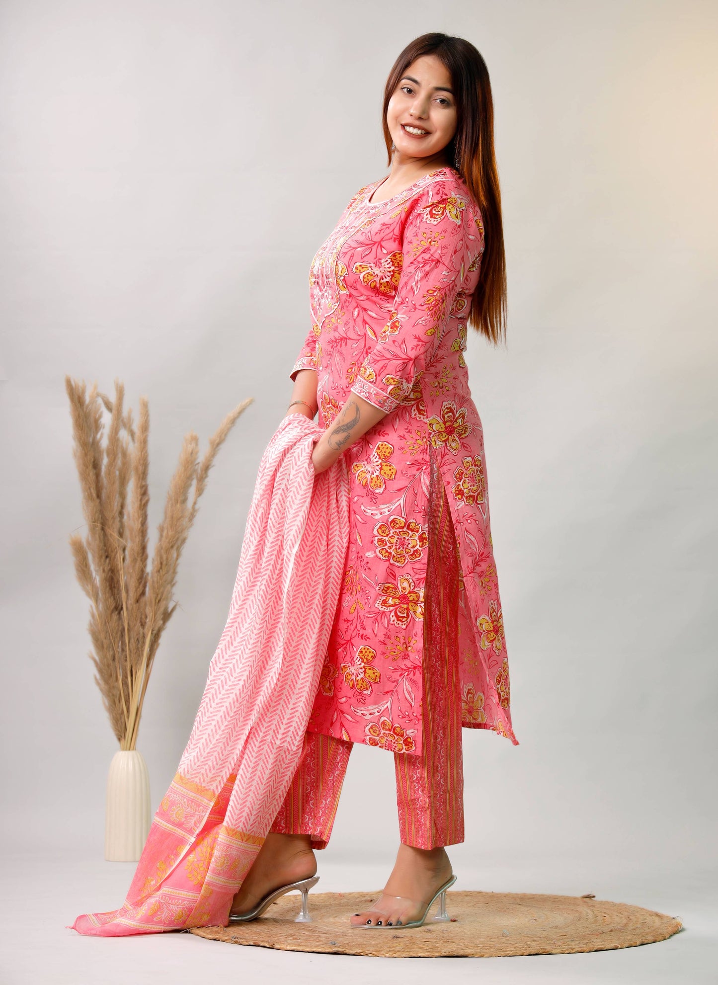PINK EMBROIDERED 3 PC