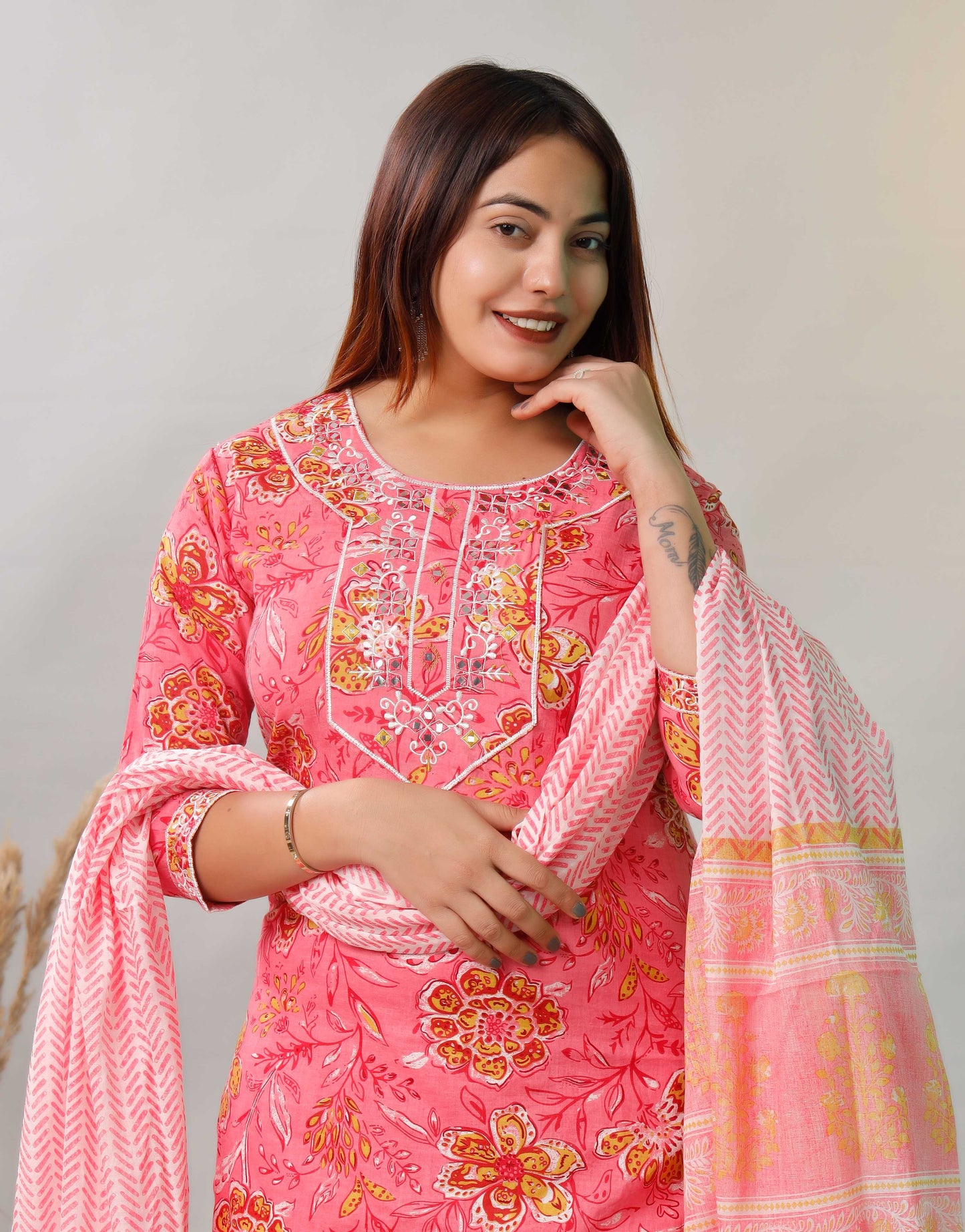 PINK EMBROIDERED 3 PC