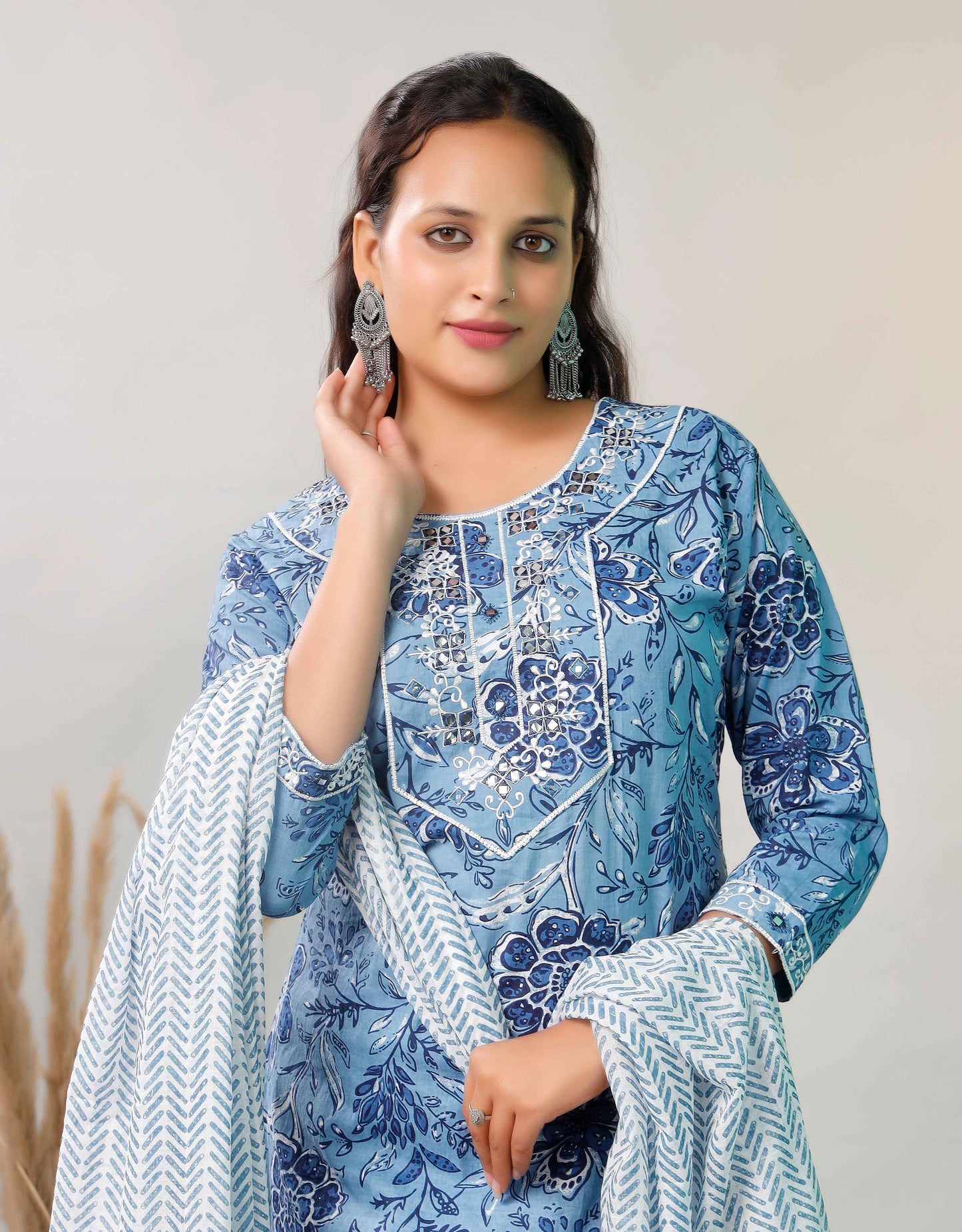 BLUE EMBROIDERED 3 PC