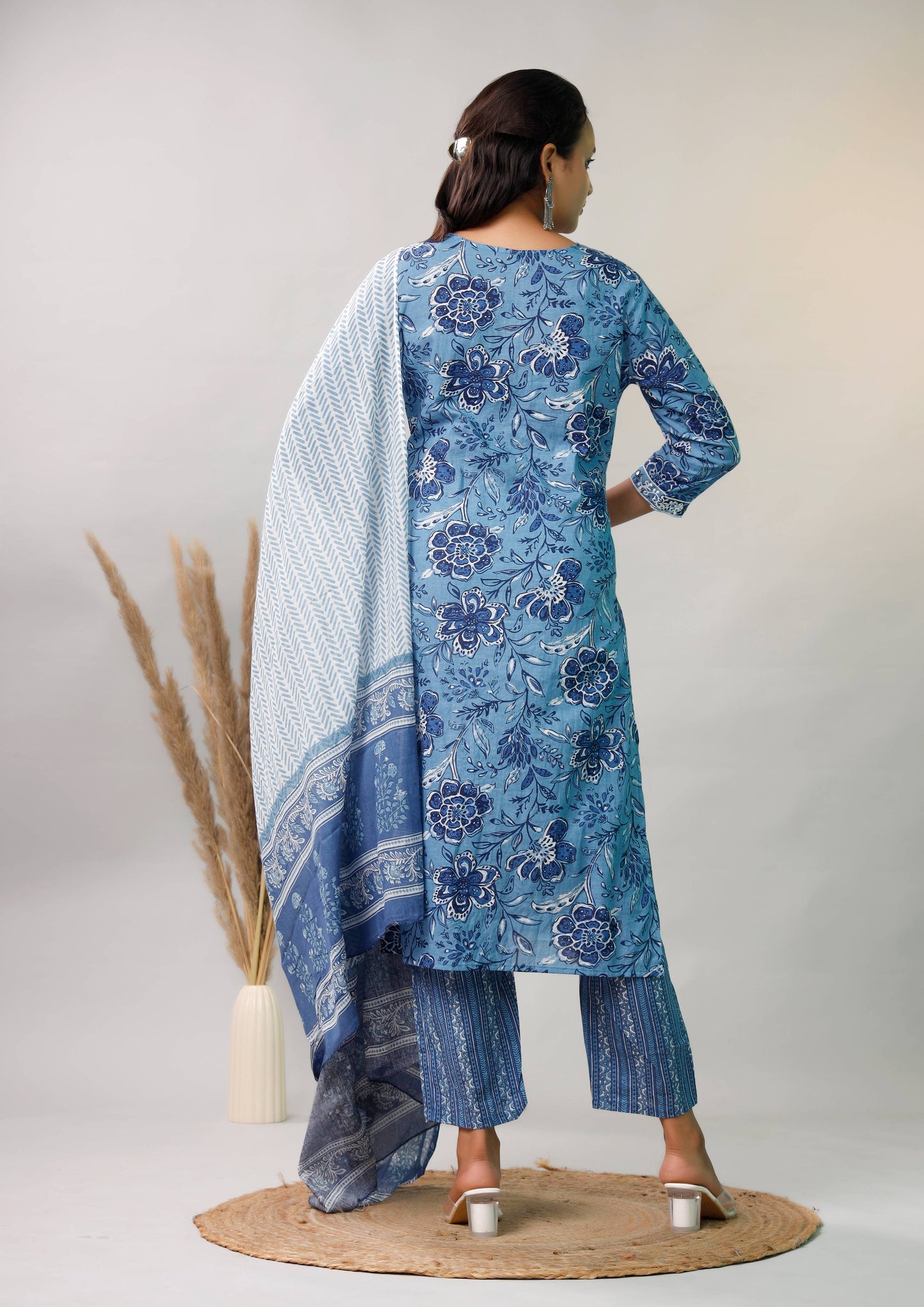BLUE EMBROIDERED 3 PC