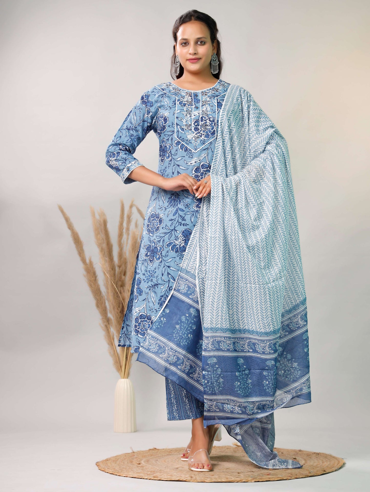 BLUE EMBROIDERED 3 PC