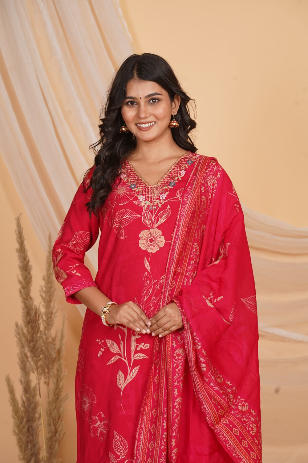 PINK ROMAN SILK EMBROIDERED 3 PC