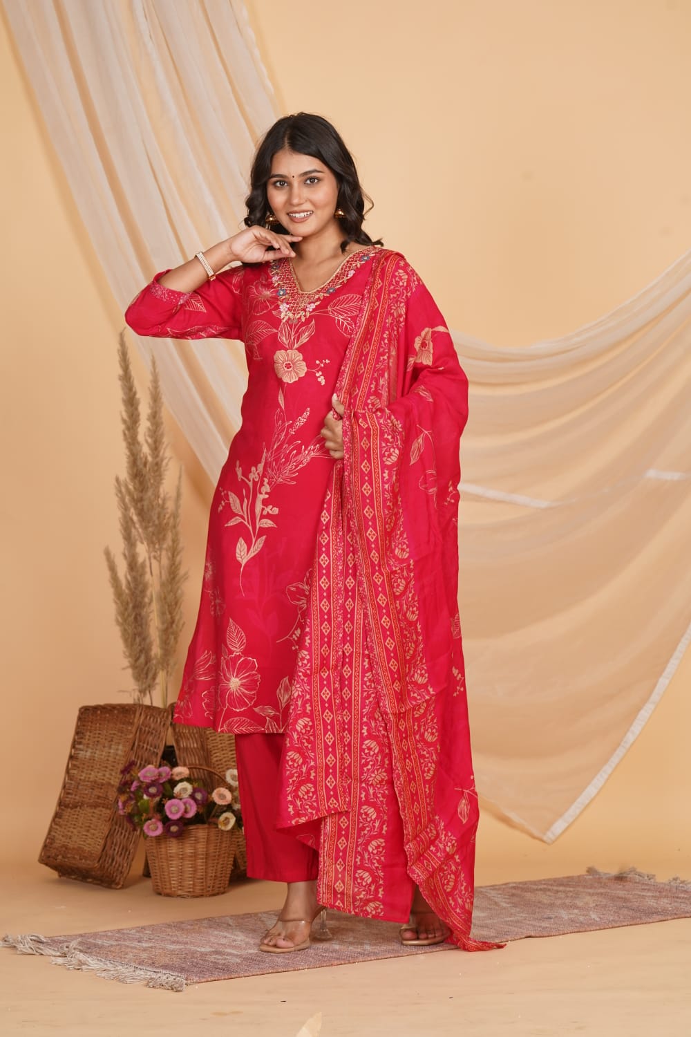PINK ROMAN SILK EMBROIDERED 3 PC