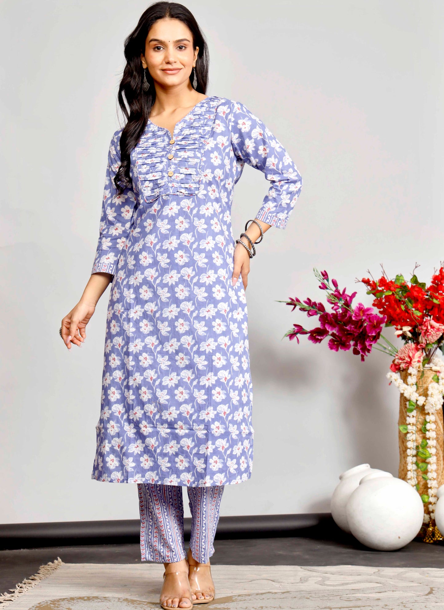 Soft Lavender Floral Printed Kurta Set with Dupatta – Graceful Everyday Ethnic Wear