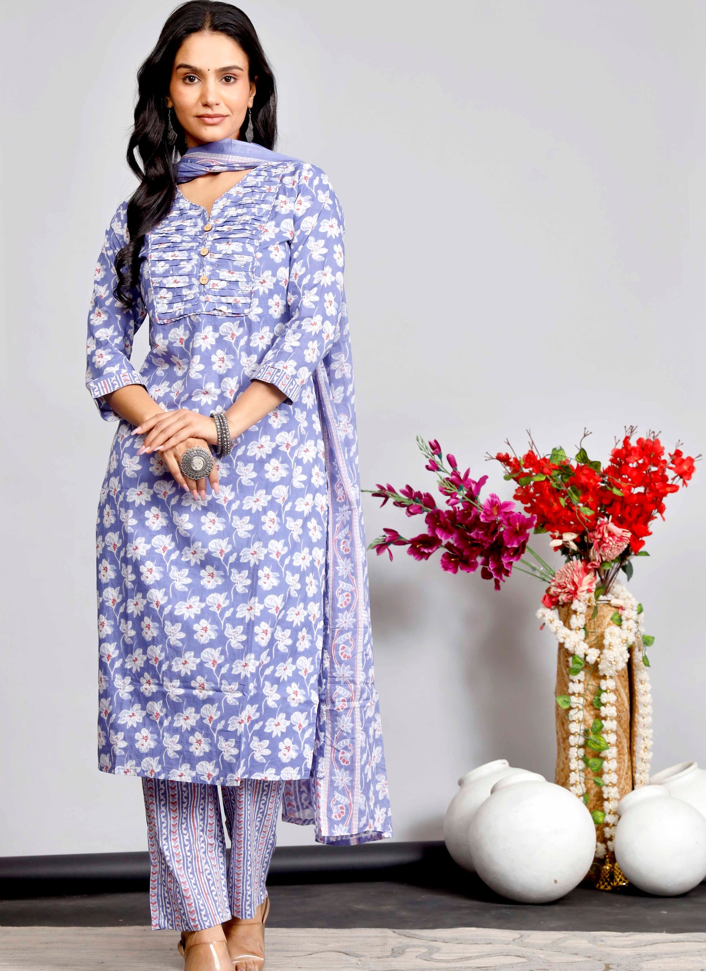Soft Lavender Floral Printed Kurta Set with Dupatta – Graceful Everyday Ethnic Wear