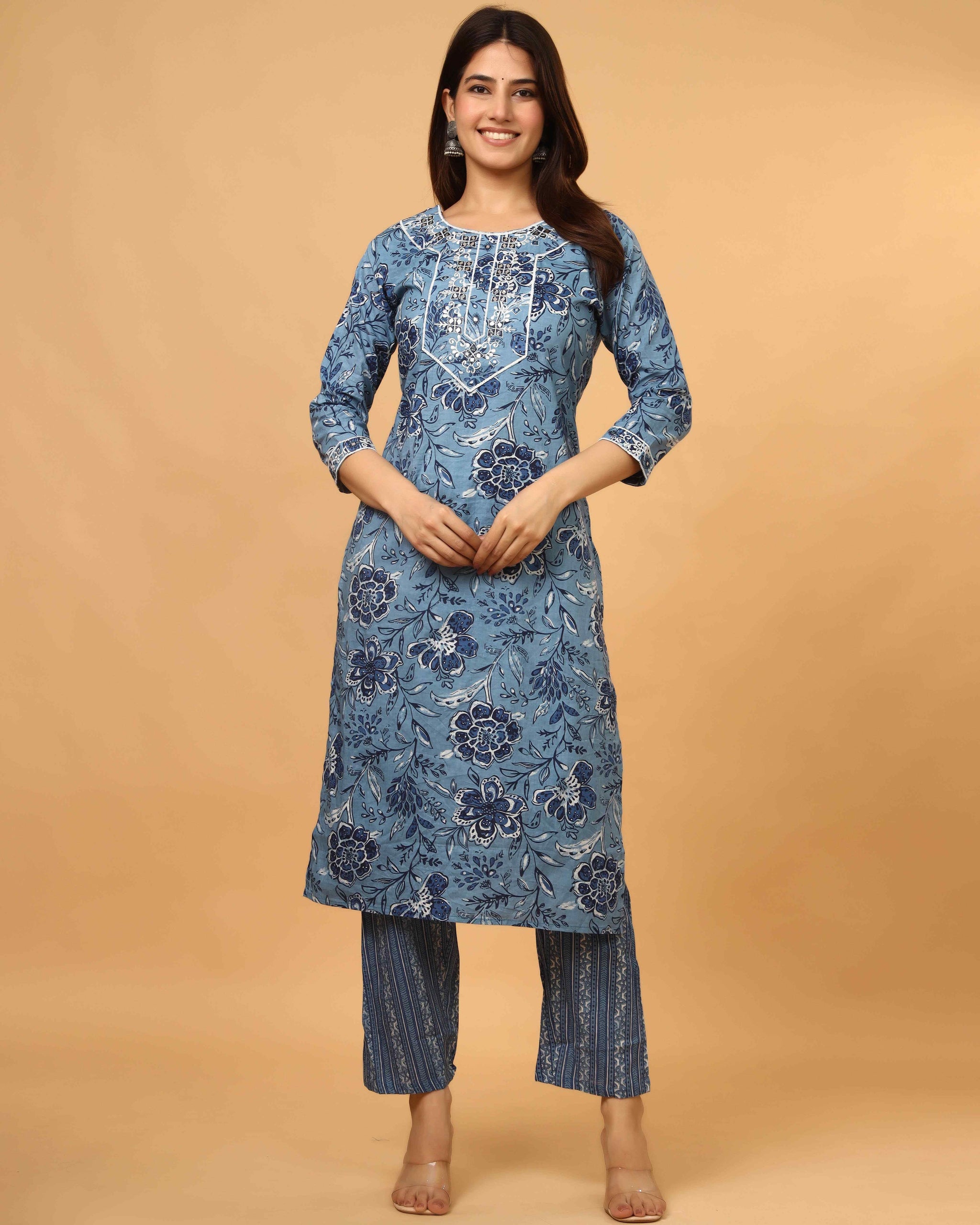 BLUE EMBROIDERED 3 PC