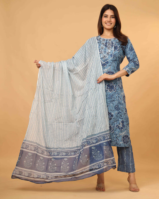 BLUE EMBROIDERED 3 PC