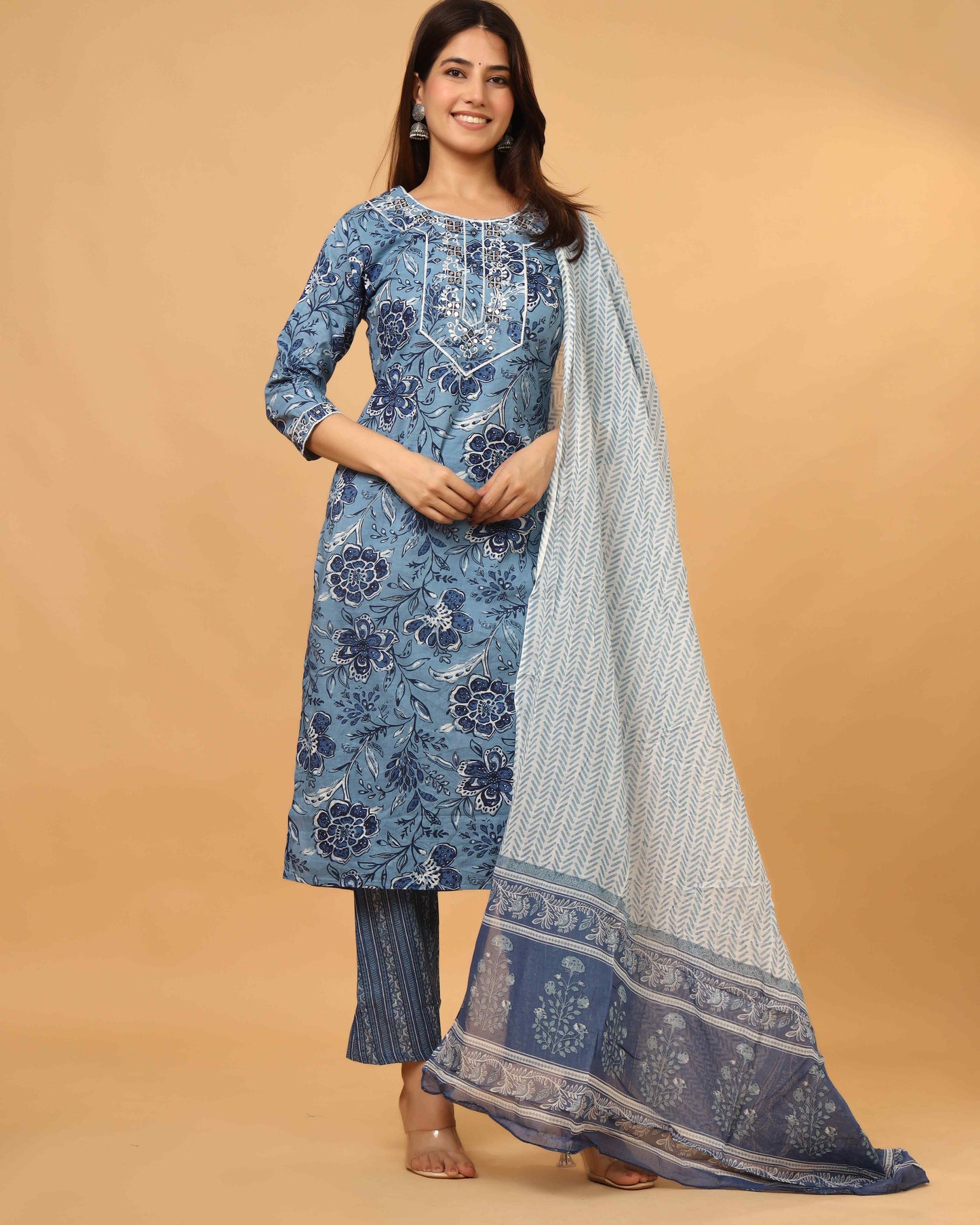 BLUE EMBROIDERED 3 PC
