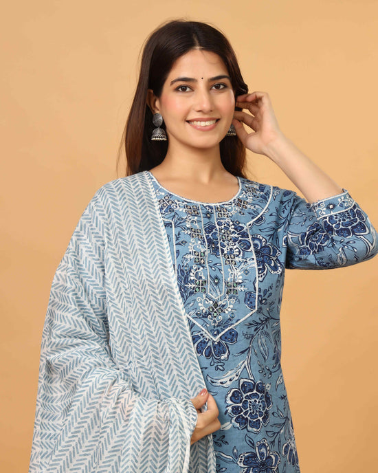 BLUE EMBROIDERED 3 PC