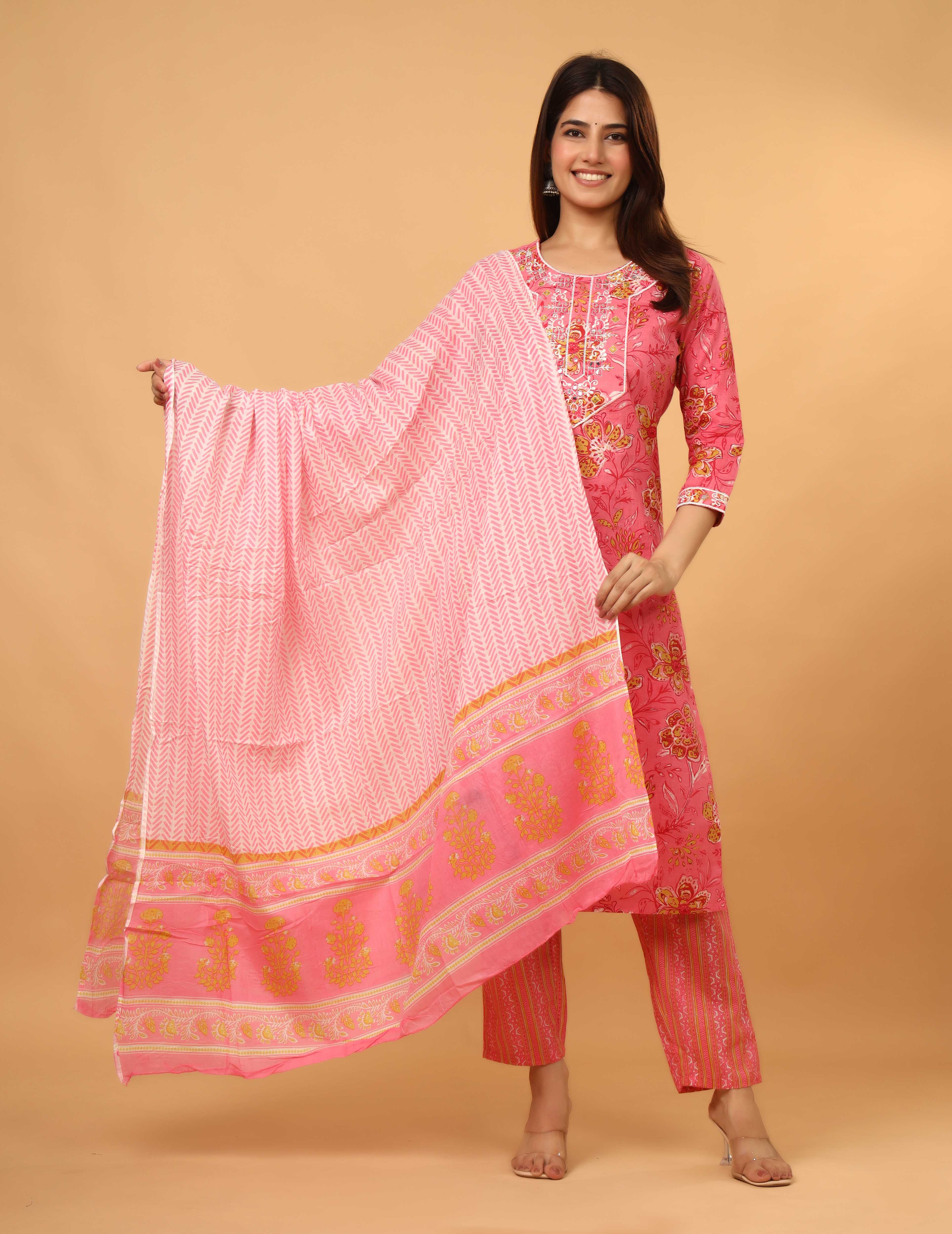 PINK EMBROIDERED 3 PC