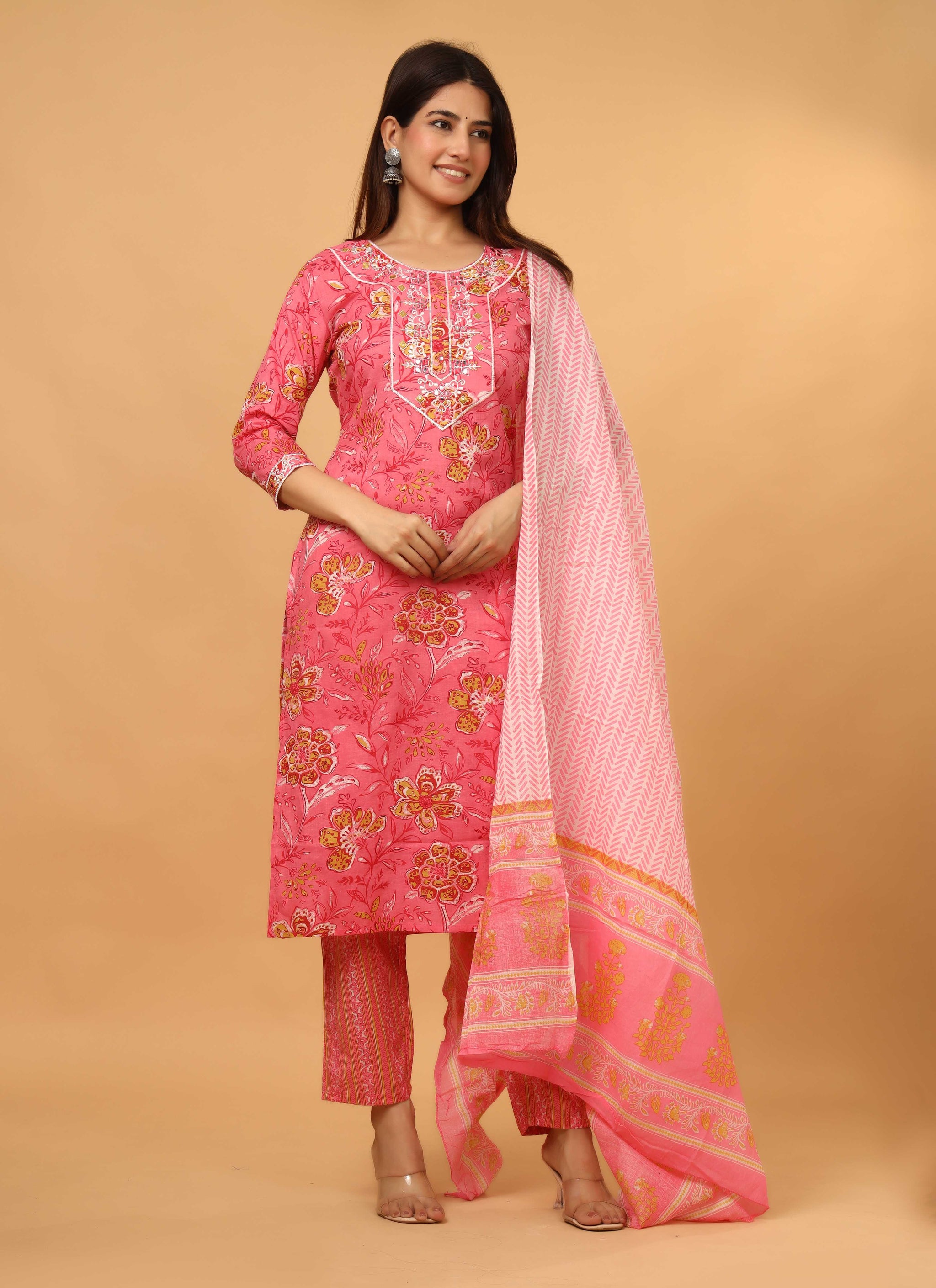 PINK EMBROIDERED 3 PC