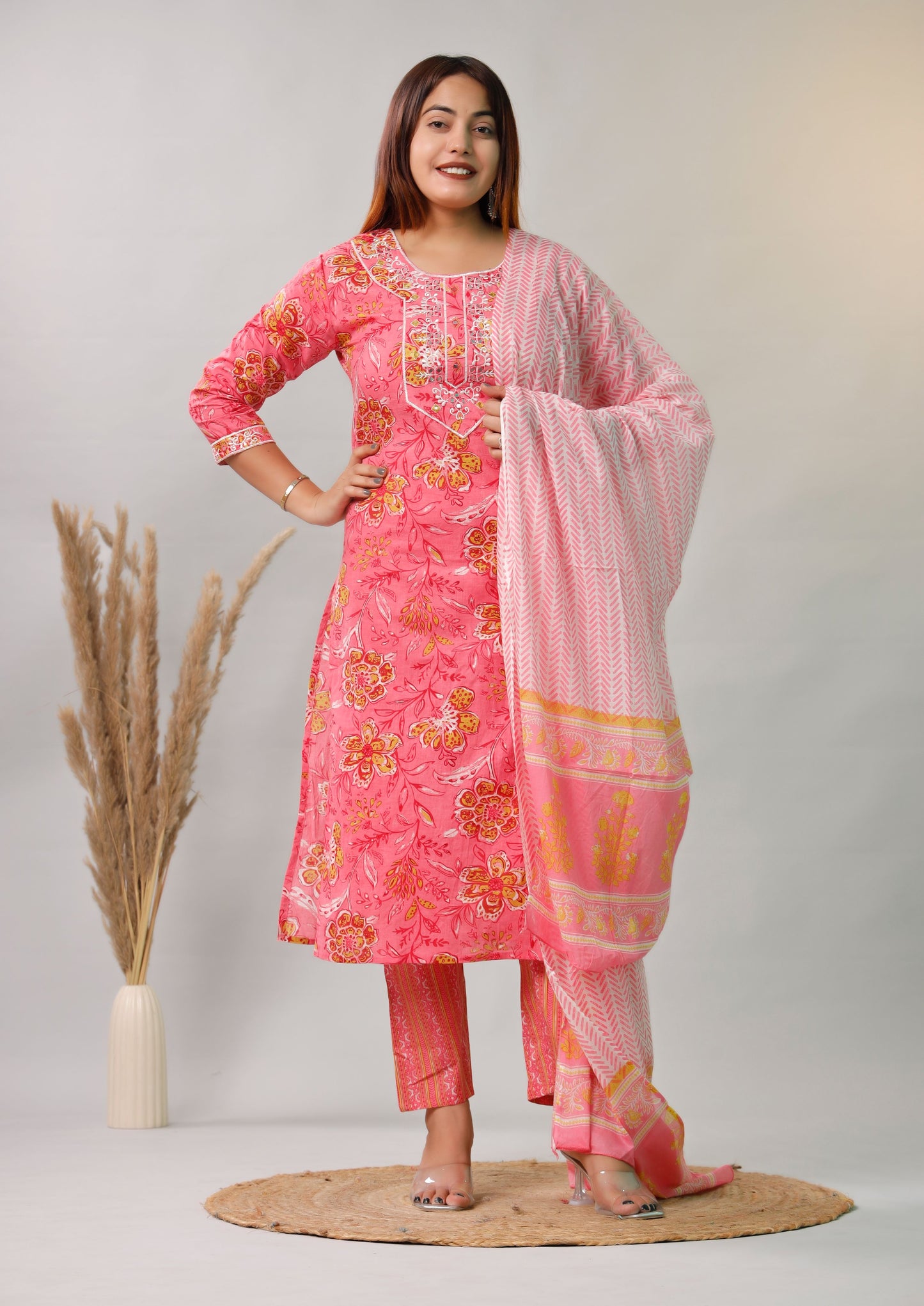 PINK EMBROIDERED 3 PC