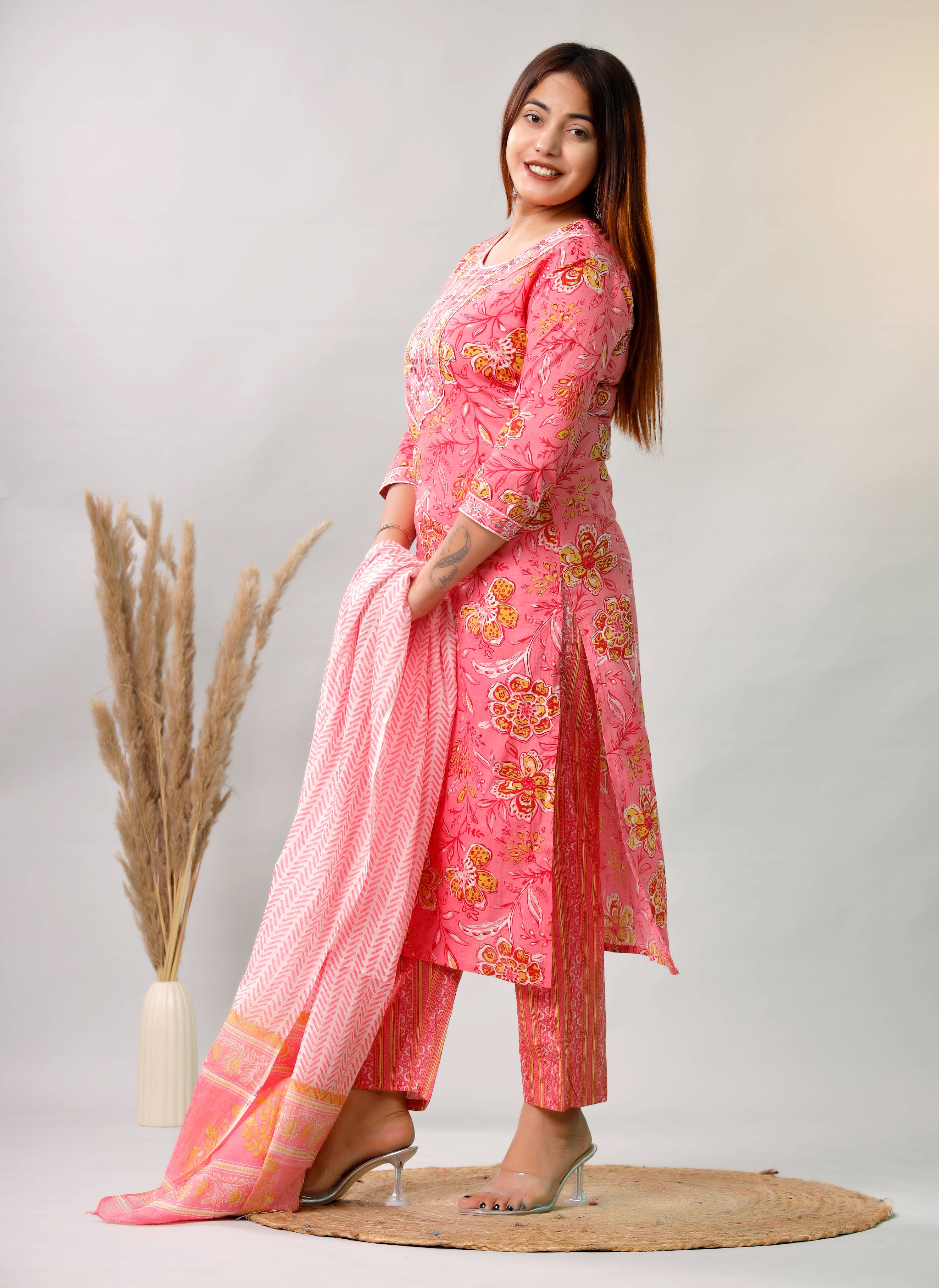 PINK EMBROIDERED 3 PC