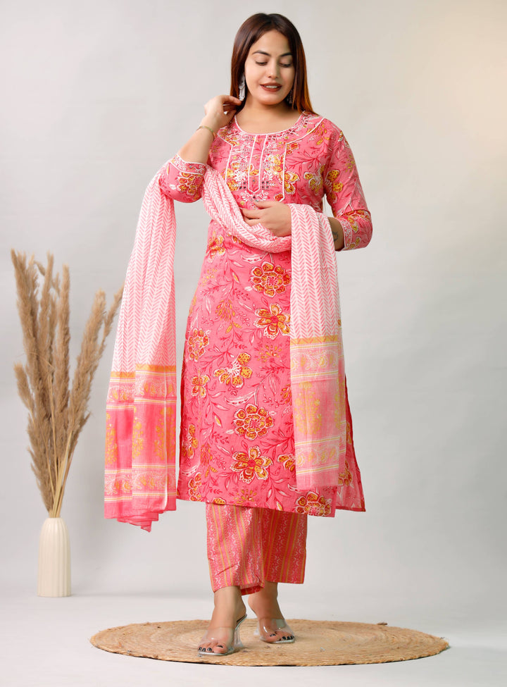 PINK EMBROIDERED 3 PC
