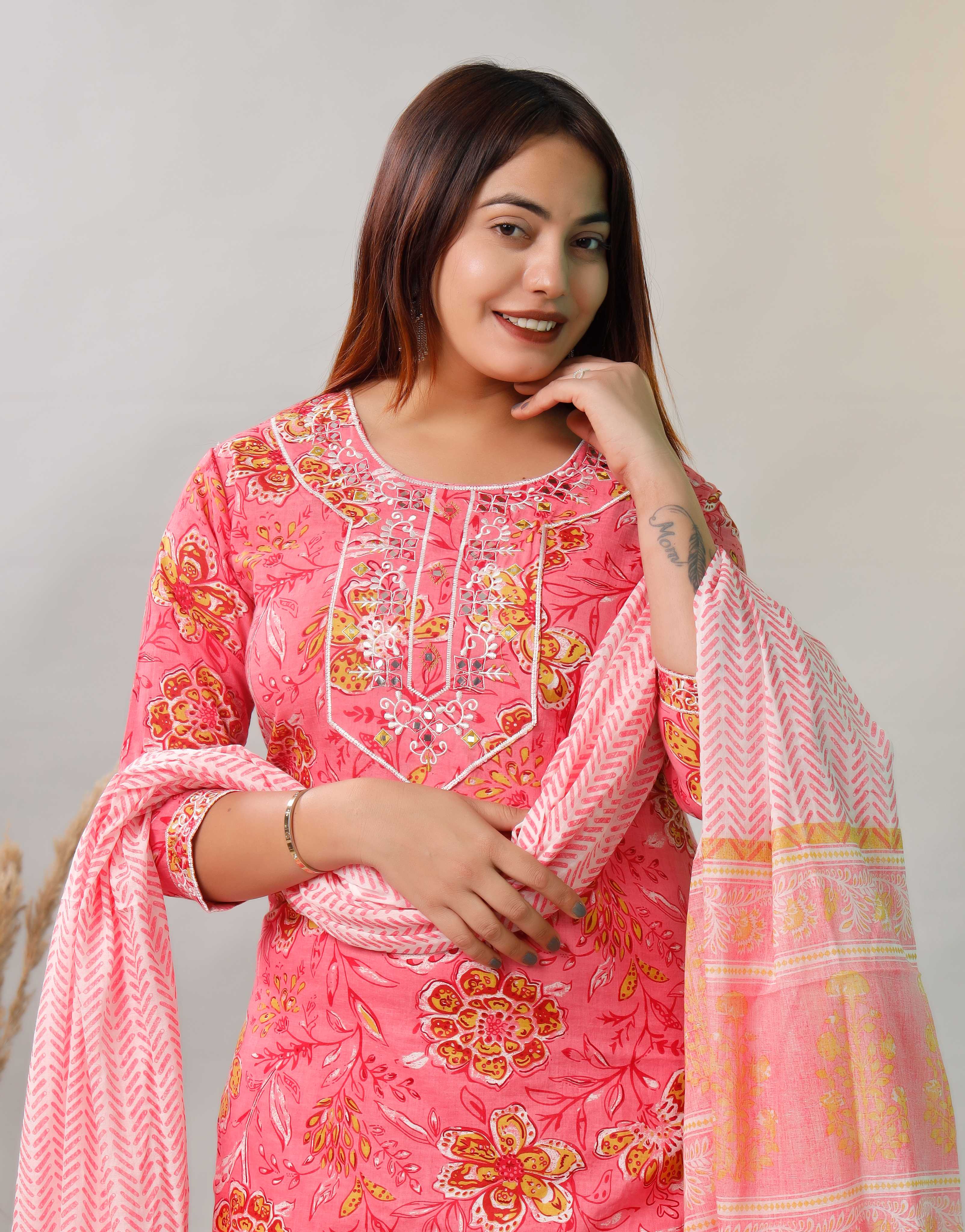 PINK EMBROIDERED 3 PC
