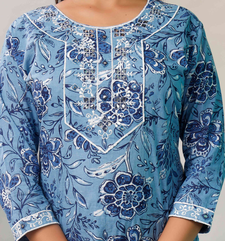 BLUE EMBROIDERED 3 PC