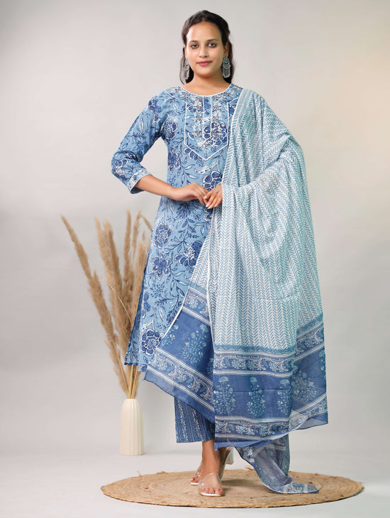 BLUE EMBROIDERED 3 PC