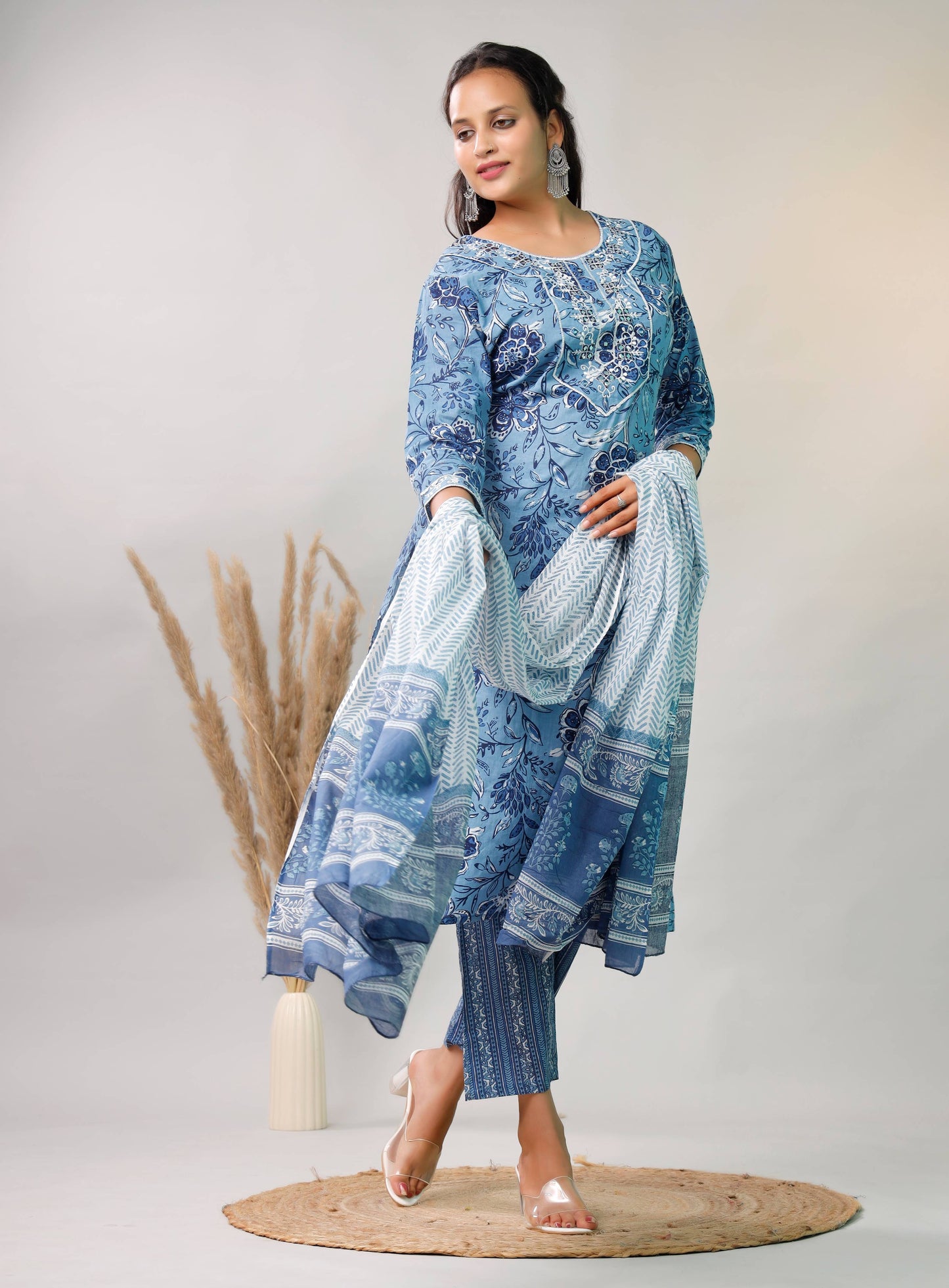 BLUE EMBROIDERED 3 PC