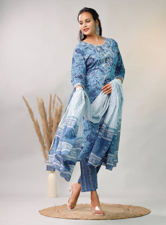 BLUE EMBROIDERED 3 PC