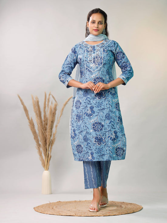 BLUE EMBROIDERED 3 PC