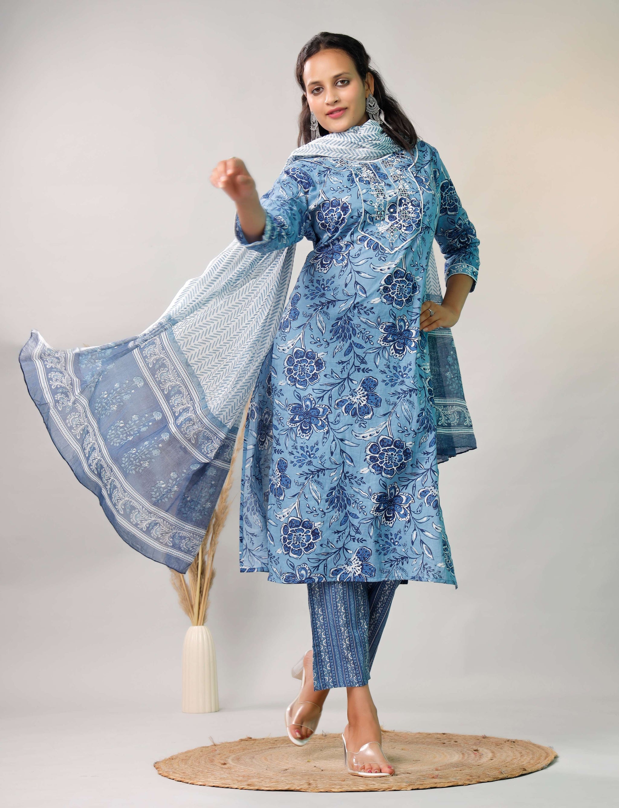 BLUE EMBROIDERED 3 PC