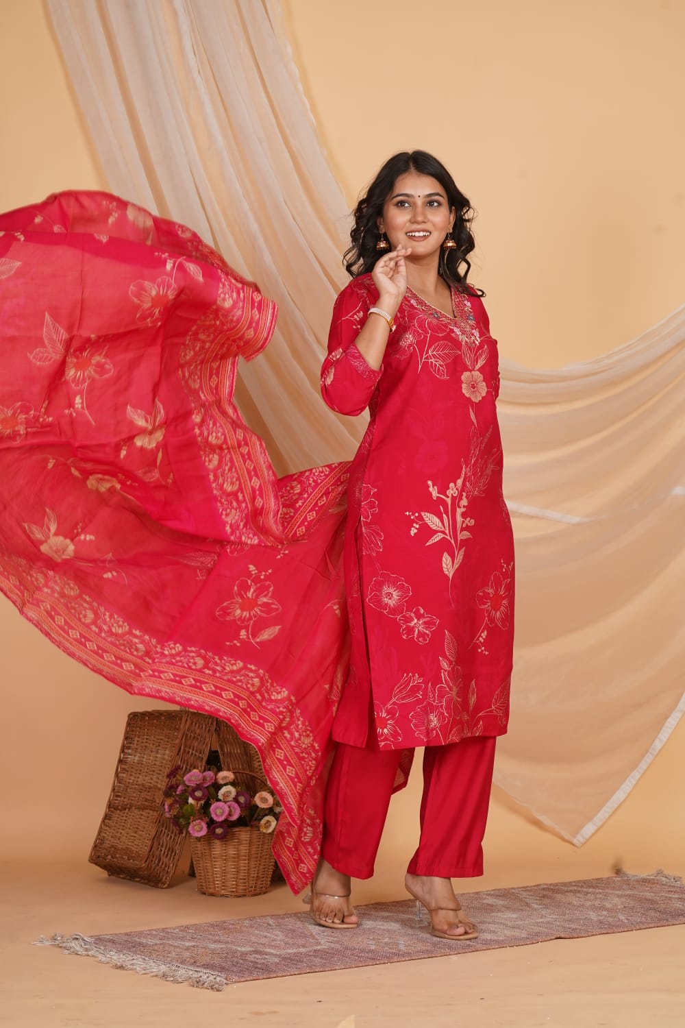 PINK ROMAN SILK EMBROIDERED 3 PC