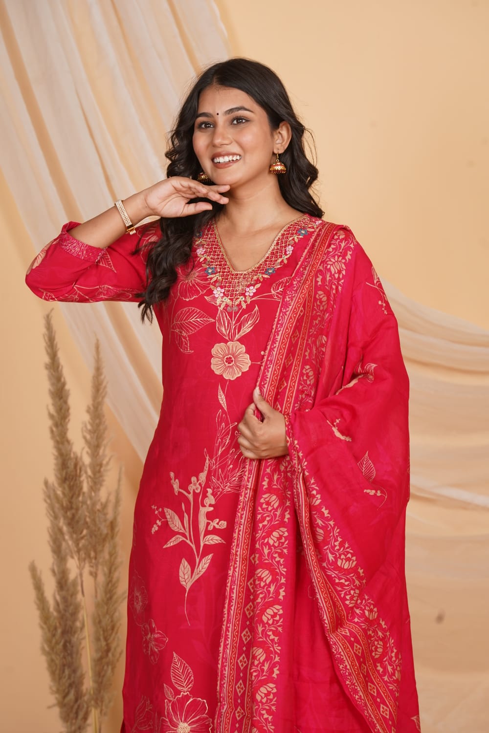 PINK ROMAN SILK EMBROIDERED 3 PC