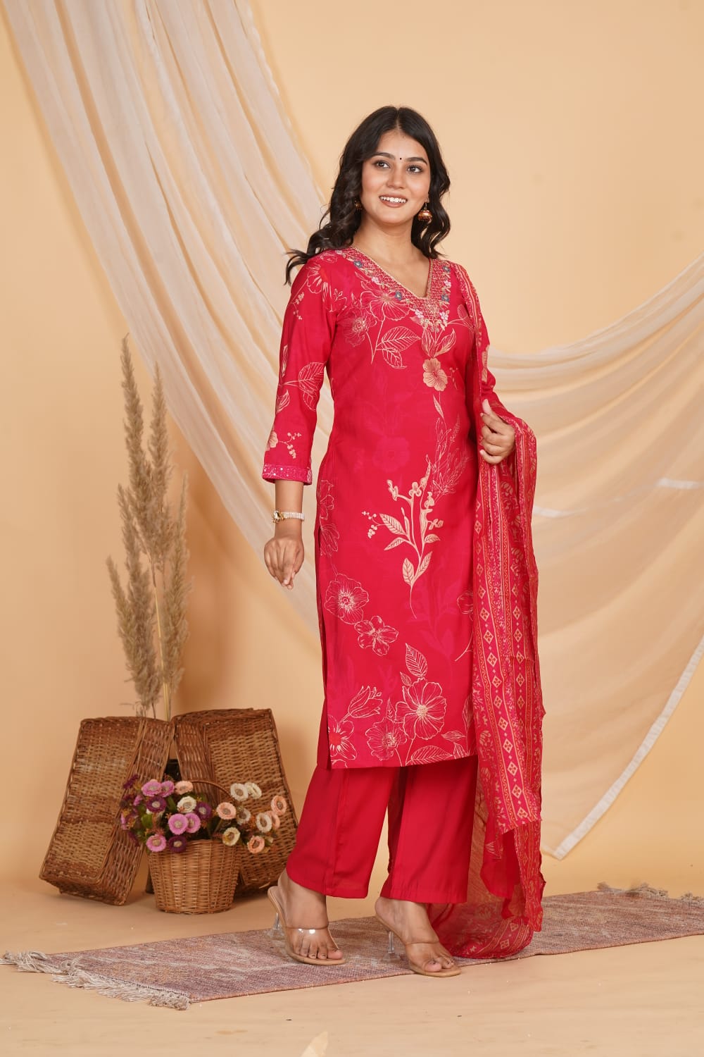 PINK ROMAN SILK EMBROIDERED 3 PC