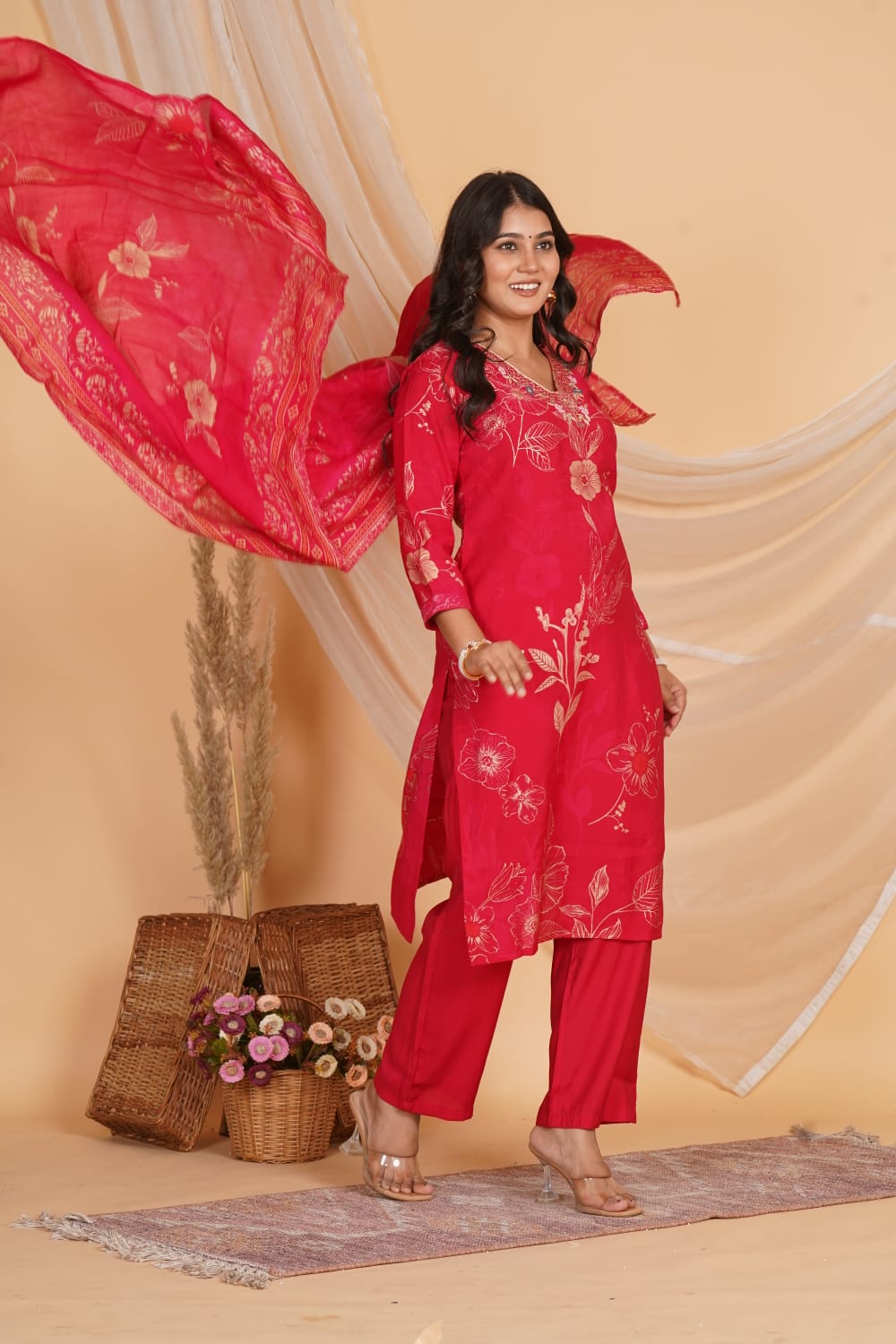 PINK ROMAN SILK EMBROIDERED 3 PC