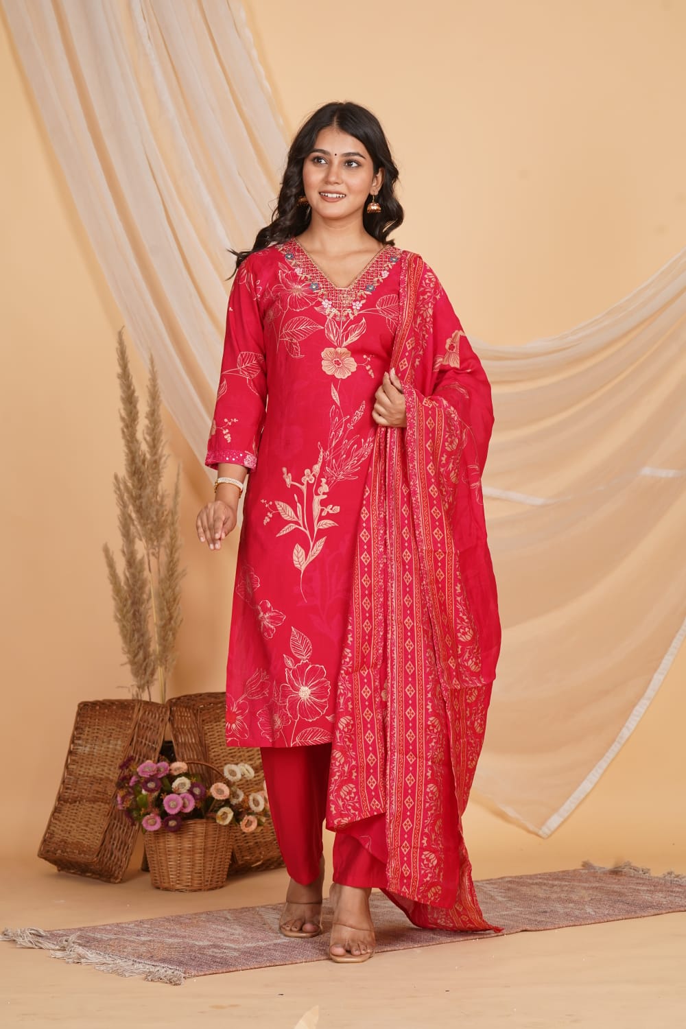 PINK ROMAN SILK EMBROIDERED 3 PC