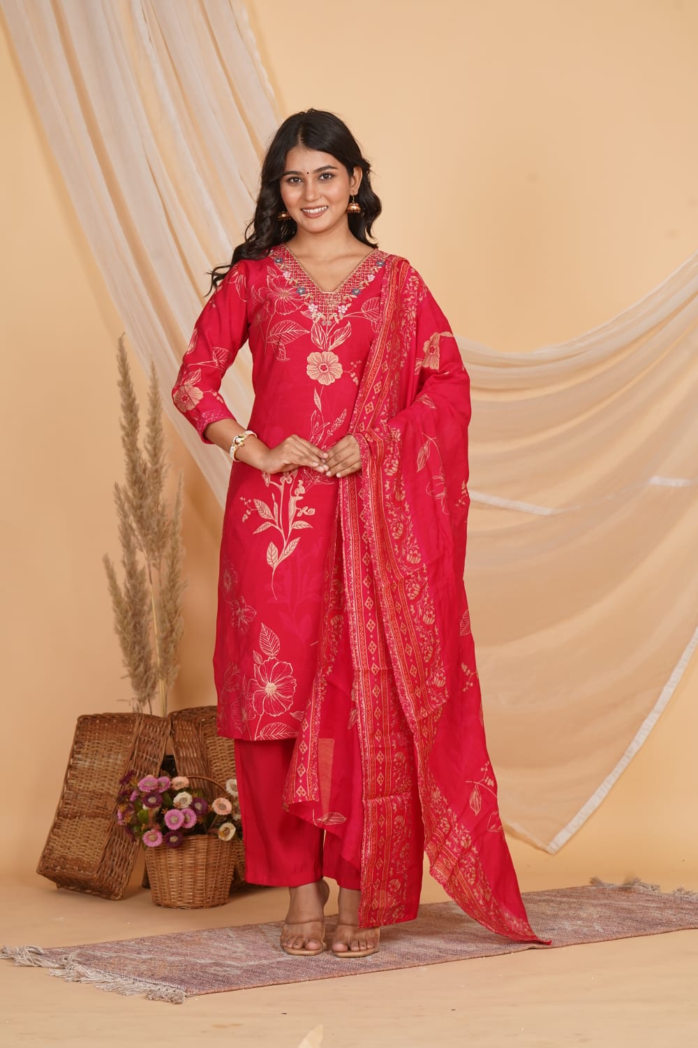 PINK ROMAN SILK EMBROIDERED 3 PC