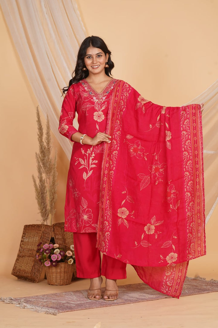 PINK ROMAN SILK EMBROIDERED 3 PC