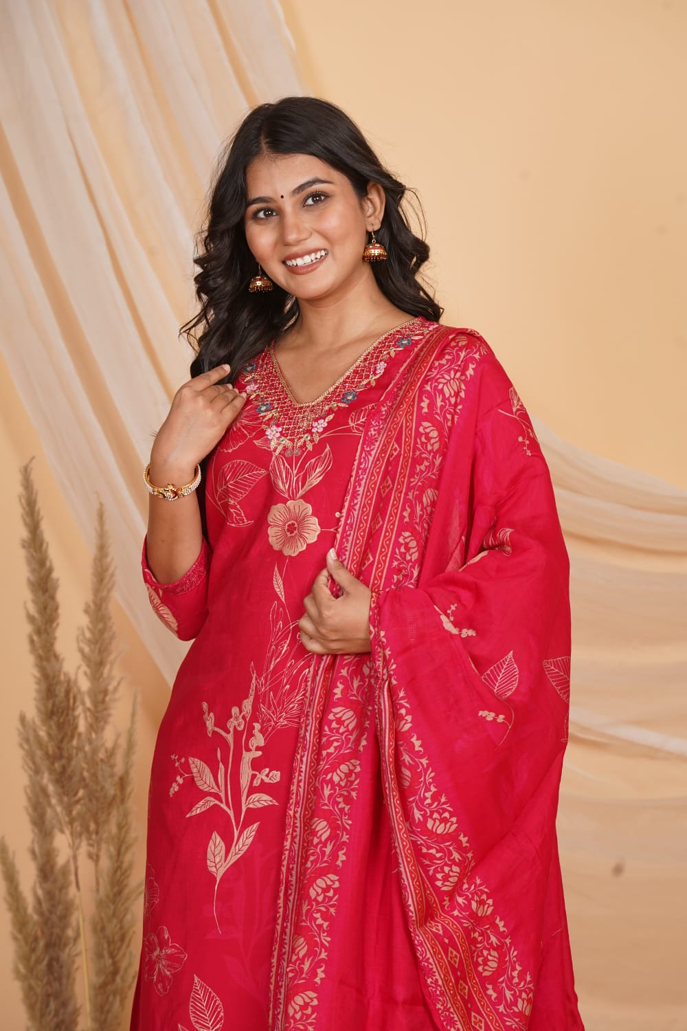 PINK ROMAN SILK EMBROIDERED 3 PC