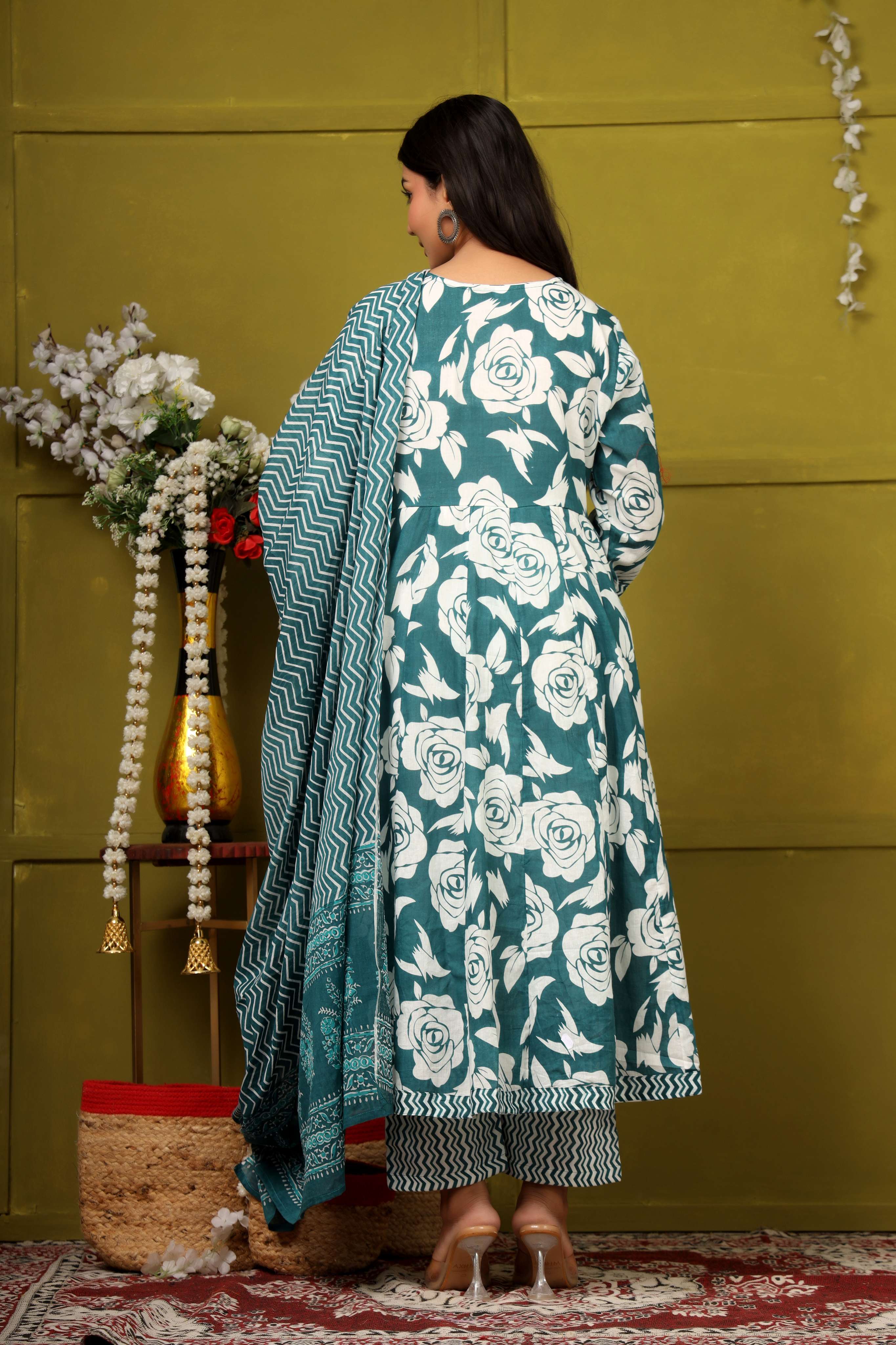 BLUE FLORAL PRINT ADDA WORK ANARKALI