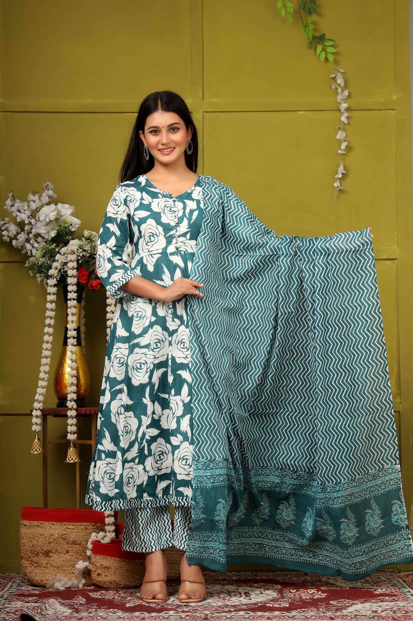 BLUE FLORAL PRINT ADDA WORK ANARKALI