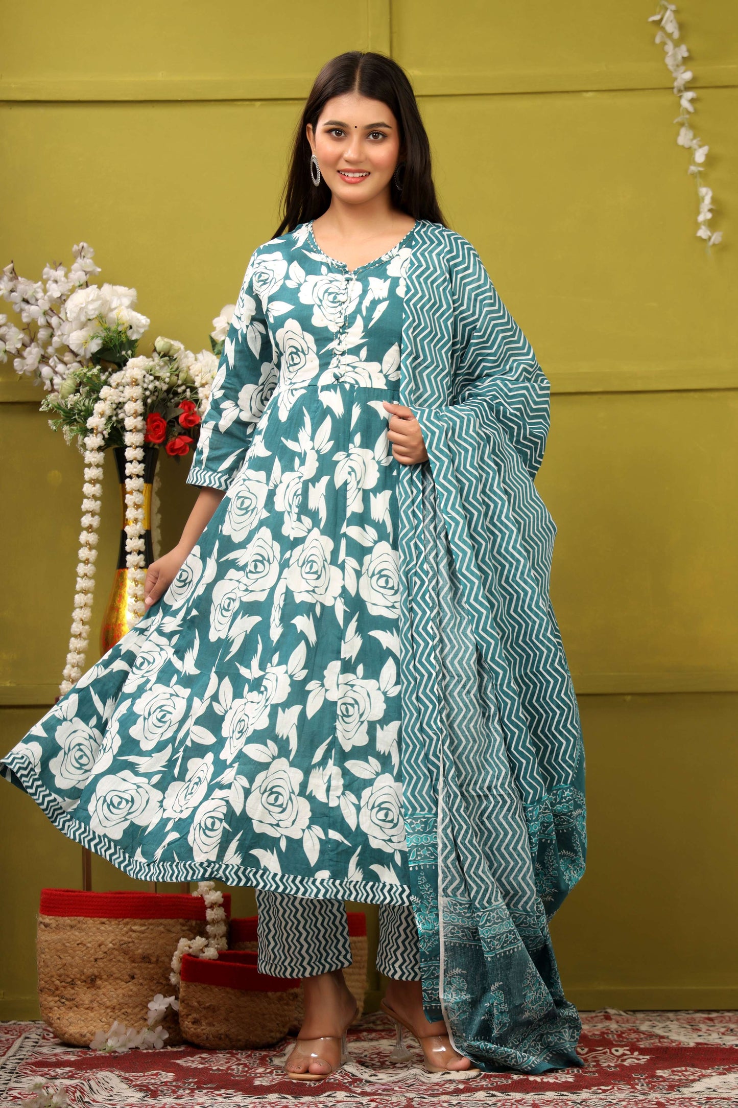 BLUE FLORAL PRINT ADDA WORK ANARKALI