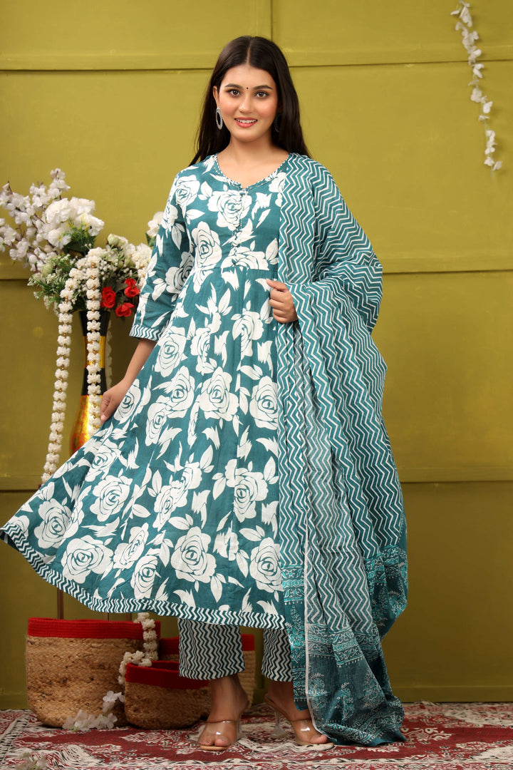 BLUE FLORAL PRINT ADDA WORK ANARKALI