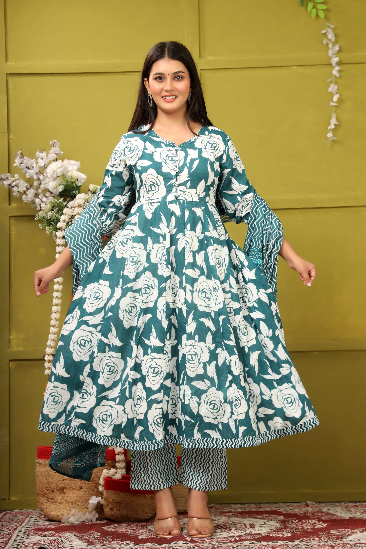 BLUE FLORAL PRINT ADDA WORK ANARKALI