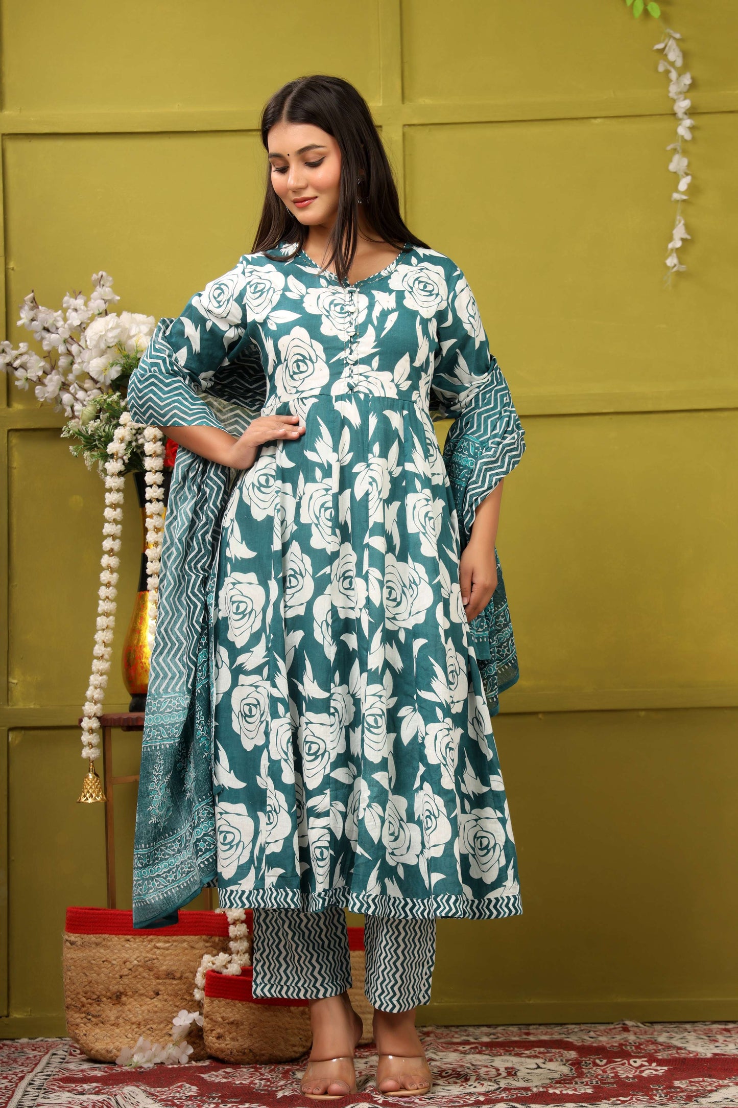 BLUE FLORAL PRINT ADDA WORK ANARKALI