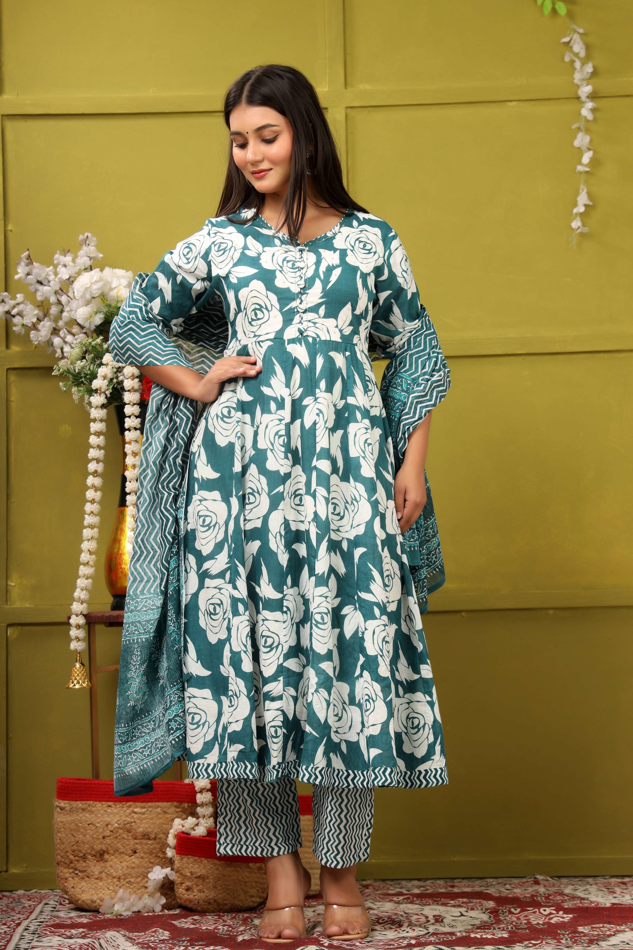 BLUE FLORAL PRINT ADDA WORK ANARKALI