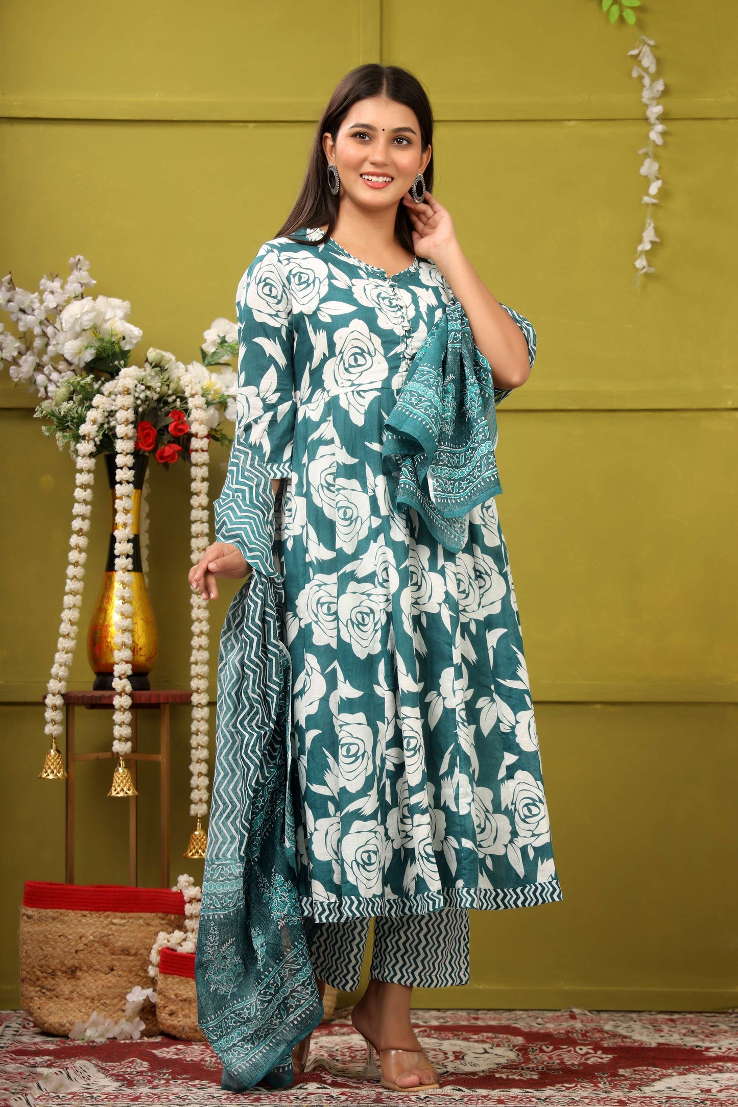 BLUE FLORAL PRINT ADDA WORK ANARKALI