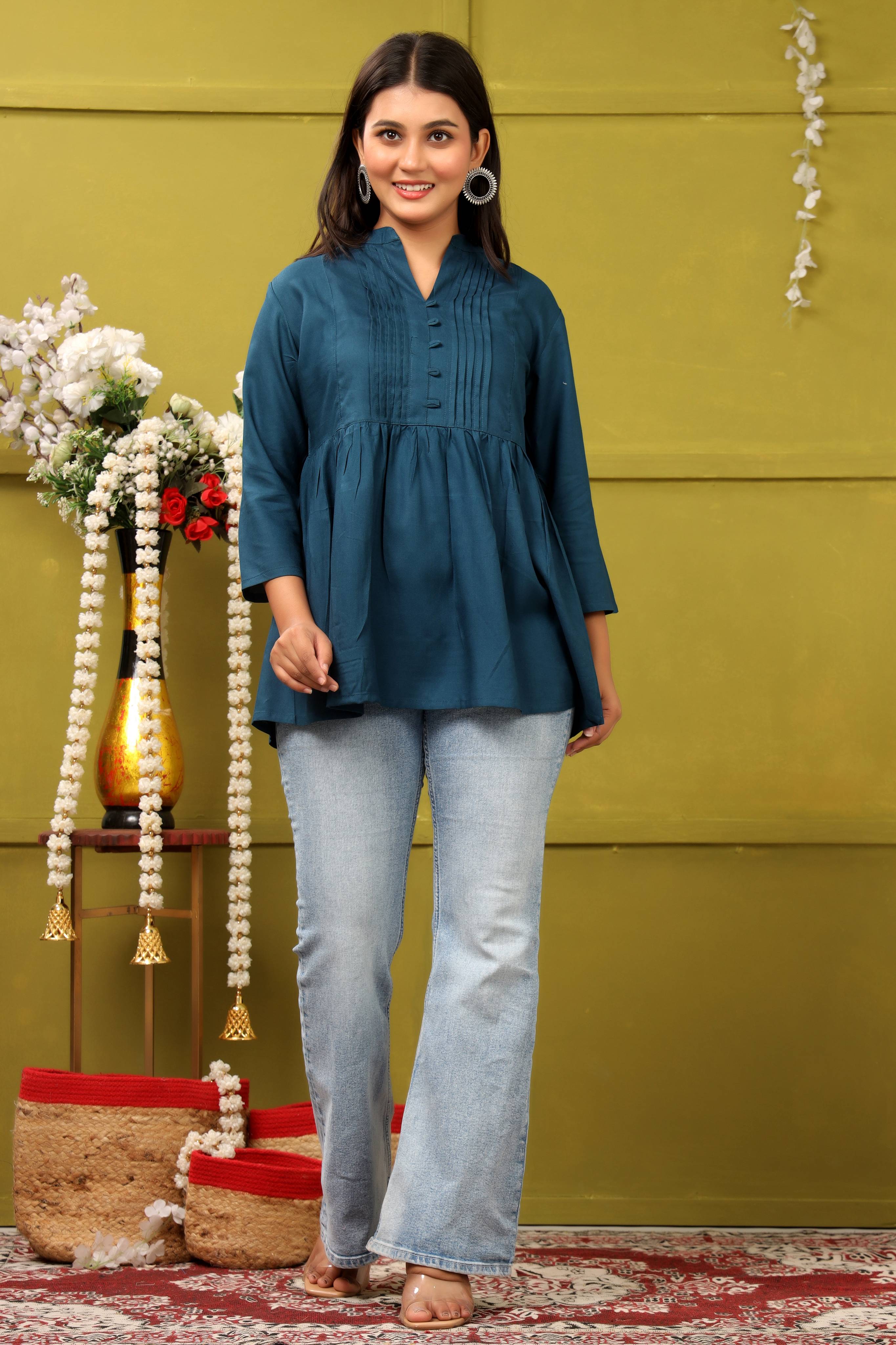 TEAL BLUE SHORT TOP RAYON