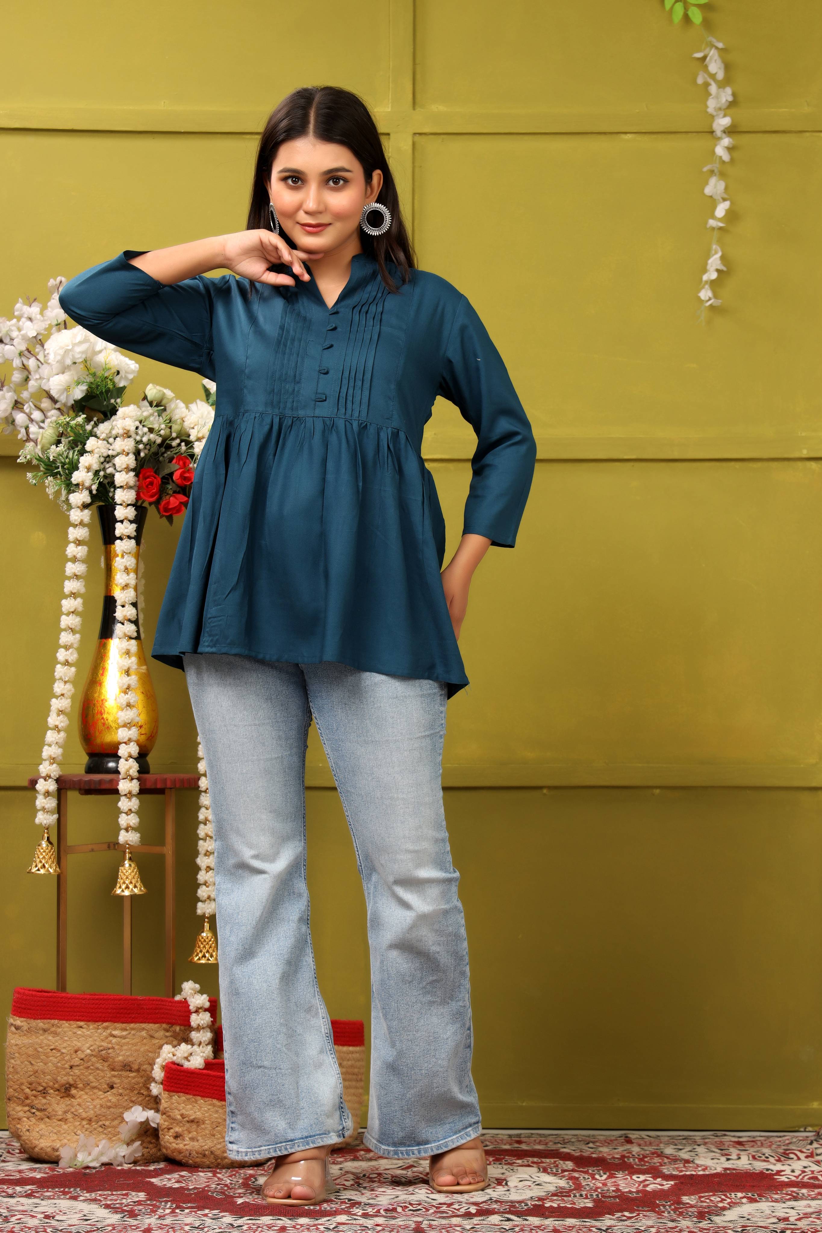 TEAL BLUE SHORT TOP RAYON