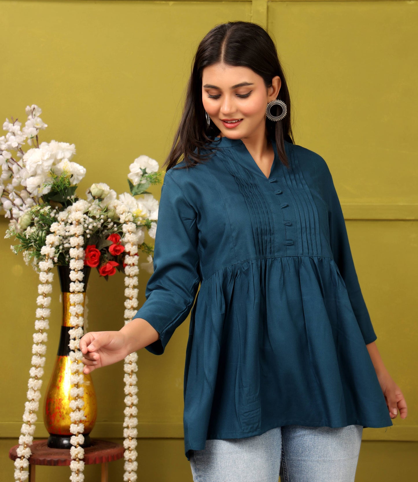 TEAL BLUE SHORT TOP RAYON