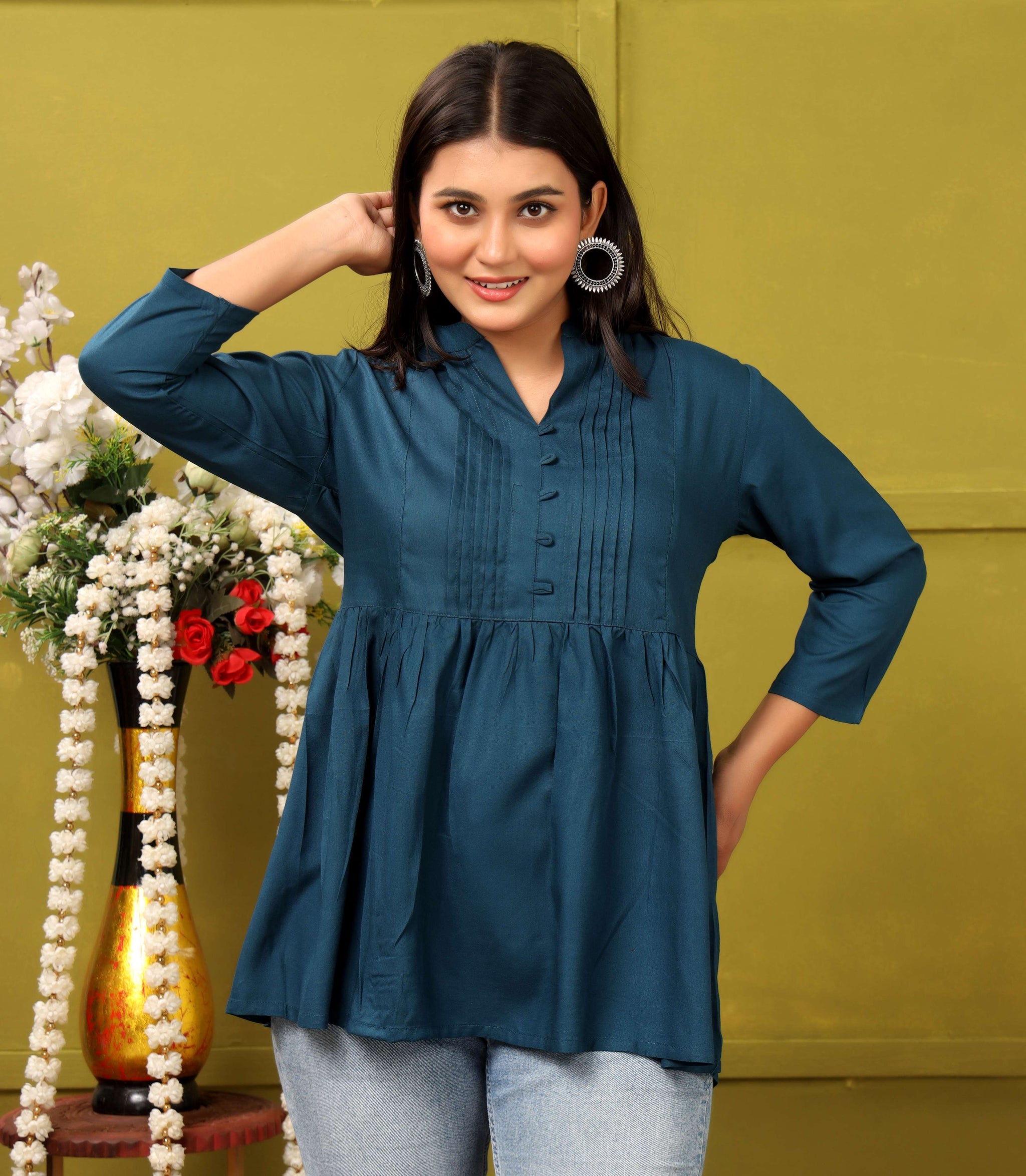 TEAL BLUE SHORT TOP RAYON