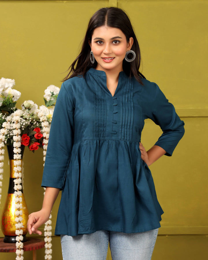 TEAL BLUE SHORT TOP RAYON