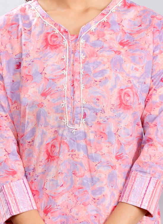 Pink Floral Cotton Suit Set with Printed Dupatta – Traditional Indian Ethnic Wear